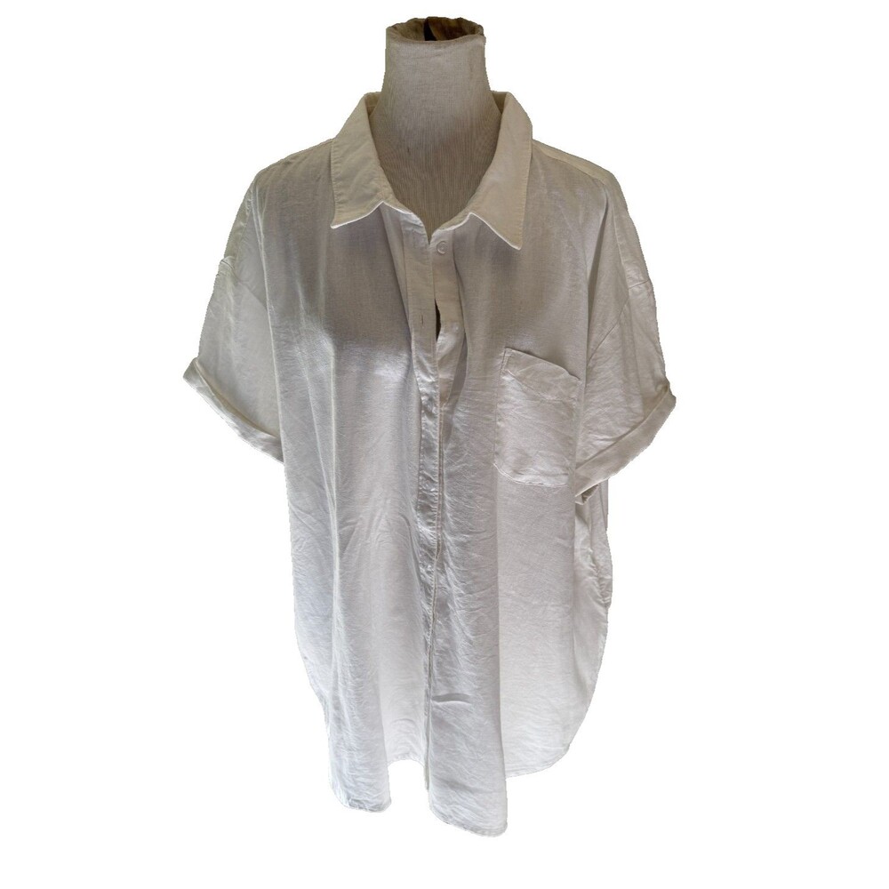 NWOT Caslon Women's Plus Linen Blend Short Sleeve Button Front Shirt Size 4X